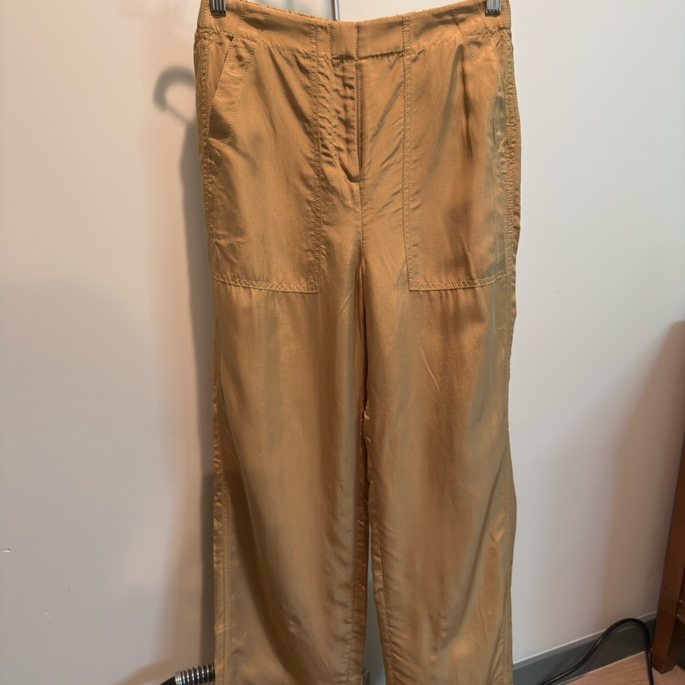J.Crew Khaki/Gold Pants Satin— Style #AJ431 — Size 4 — New With Tags